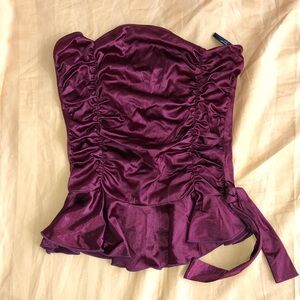 Papaya Burgundy Ruched Strapless Peplum Top
